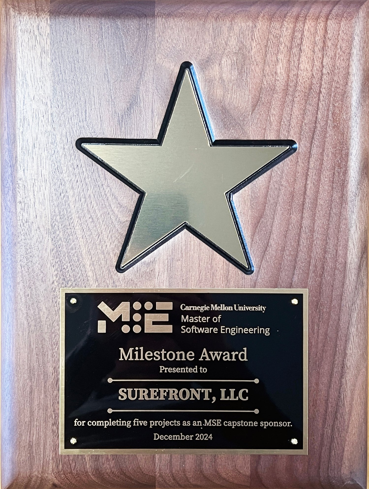 Surefront wins Milestone Awards from Carnegie Mellon University
